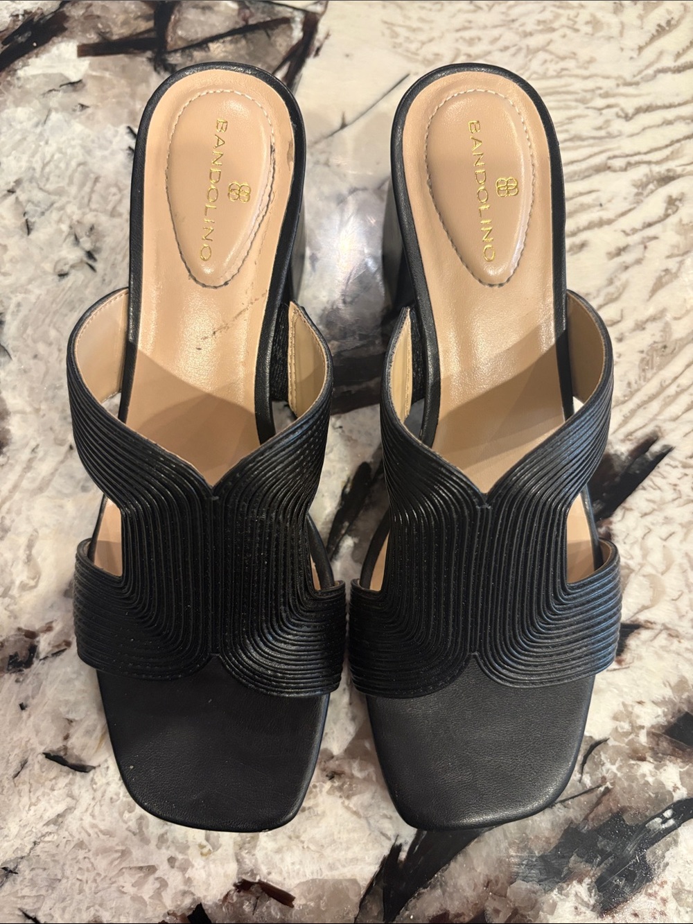 Bandolino Black Textured Slide Heel Mules